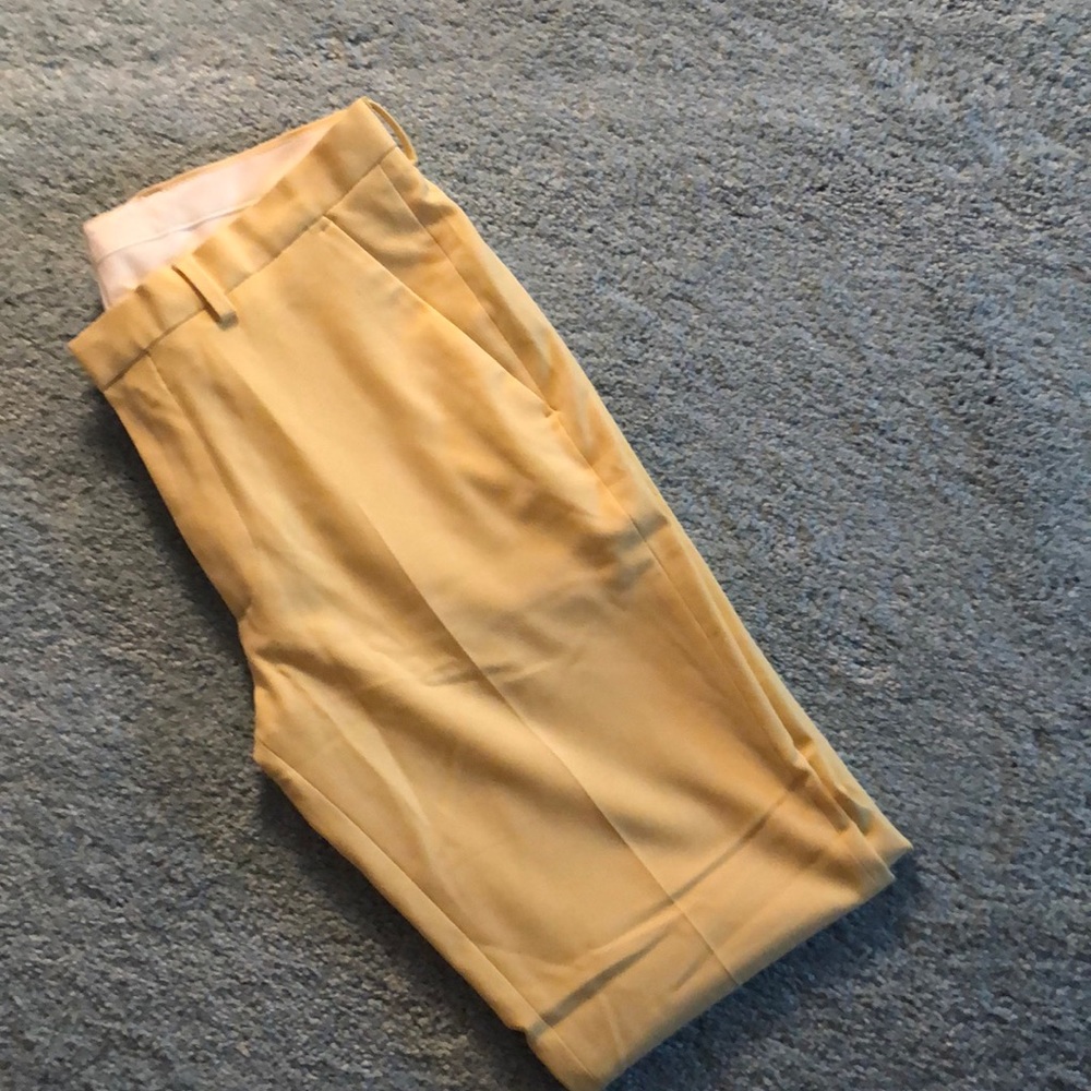 ASOS pale yellow super skinny suit pants.